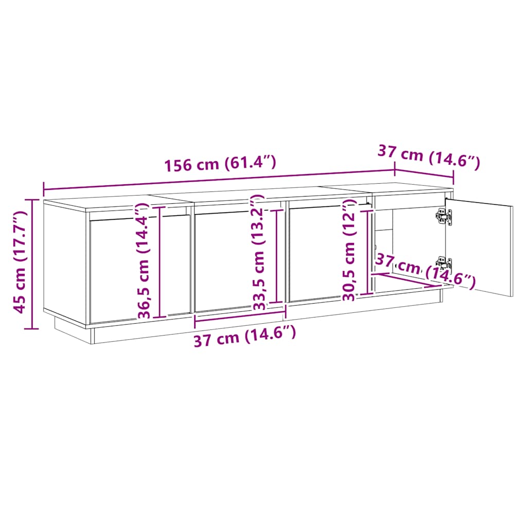 TV Cabinet White 156x37x45 cm Solid Wood Pine