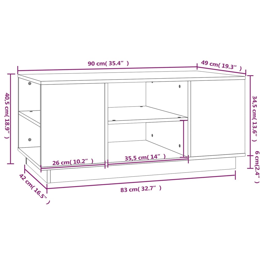 Coffee Table Honey Brown 90x49x40.5 cm Solid Wood Pine