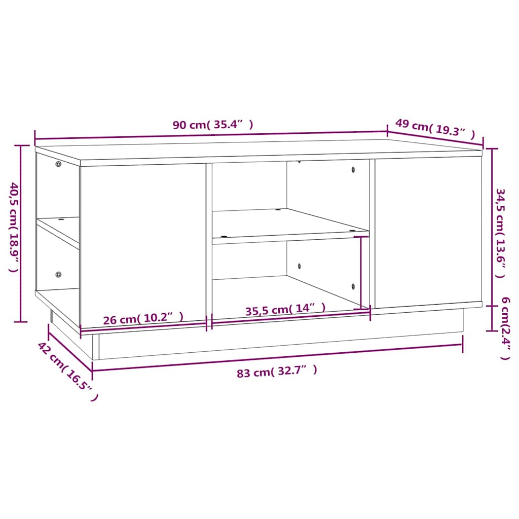 Coffee Table Black 90x49x40,5 cm Solid Wood Pine