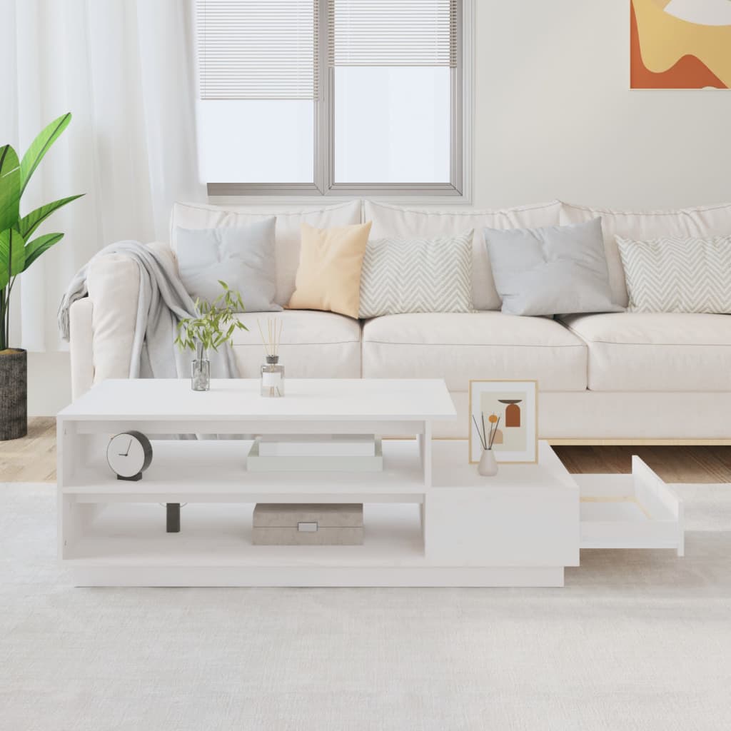 vidaXL Coffee Table White 120x50x40.5 cm Solid Wood Pine