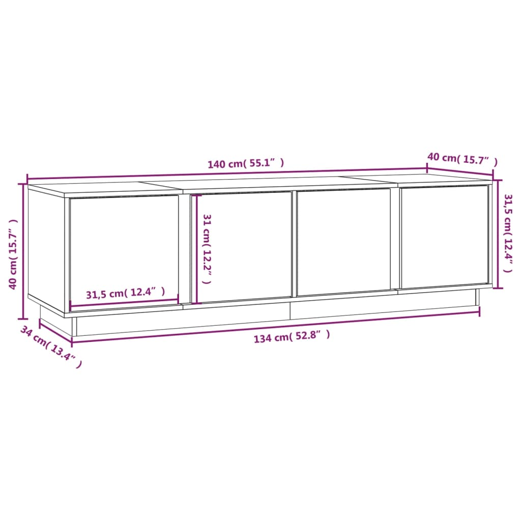 vidaXL TV Cabinet 140x40x40 cm Solid Wood Pine