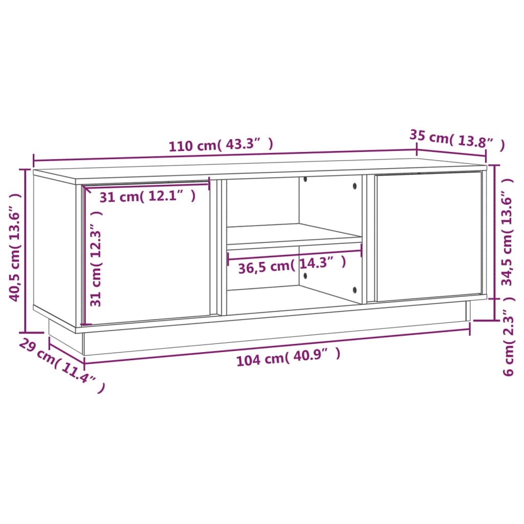 vidaXL TV Cabinet Black 110x35x40.5 cm Solid Wood Pine