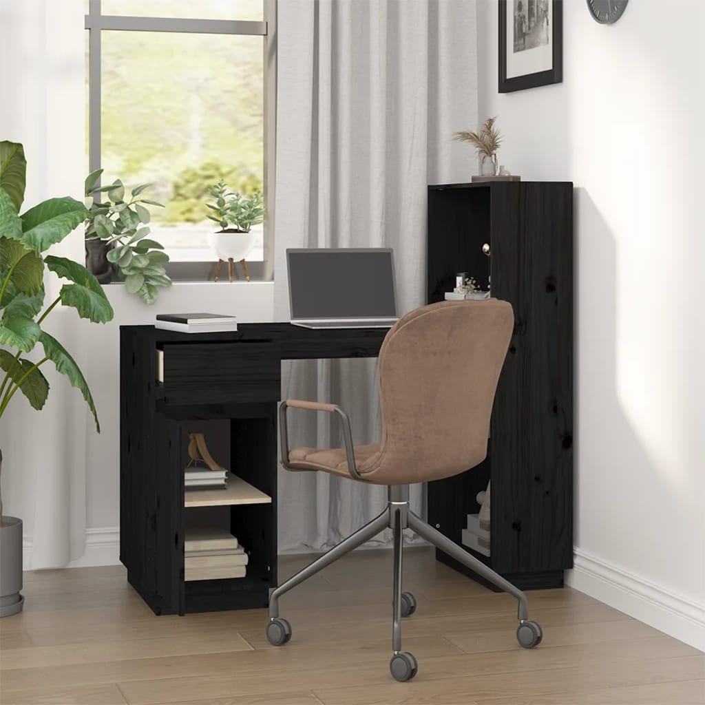 vidaXL Desk Black 110x53x117 cm Solid Wood Pine