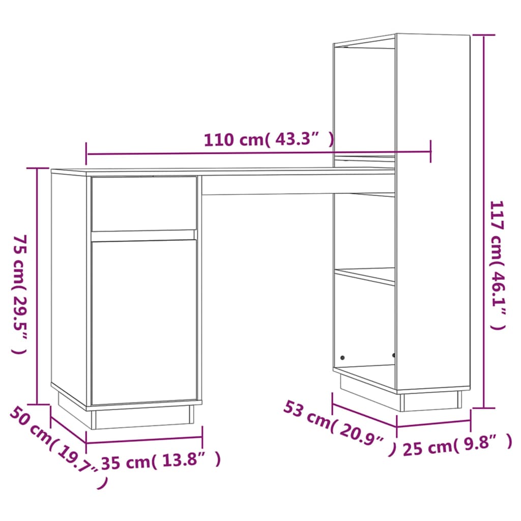 vidaXL Desk Black 110x53x117 cm Solid Wood Pine