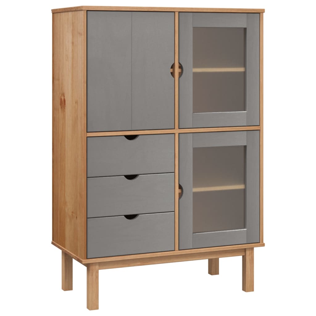 vidaXL Highboard OTTA Brown and Grey 85x43x125 cm Solid Wood Pine