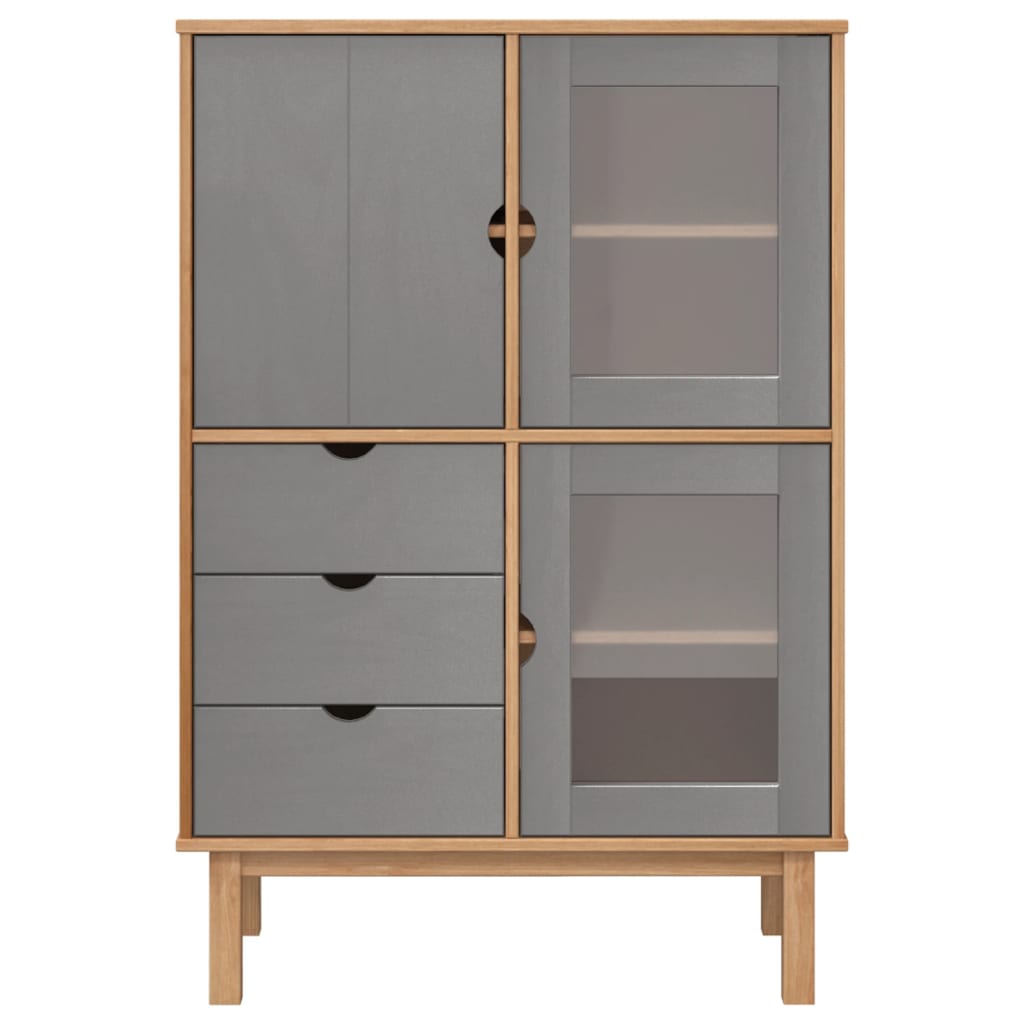 vidaXL Highboard OTTA Brown and Grey 85x43x125 cm Solid Wood Pine