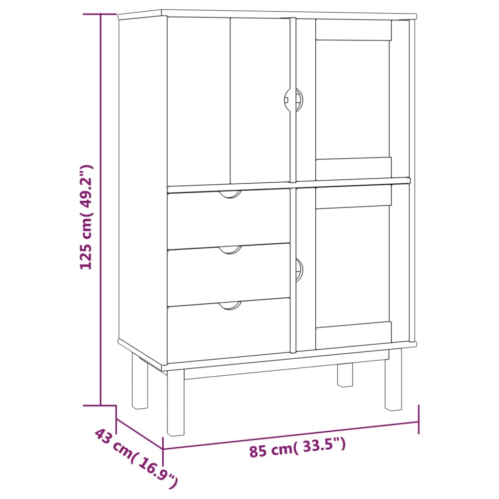 vidaXL Highboard OTTA Brown and Grey 85x43x125 cm Solid Wood Pine