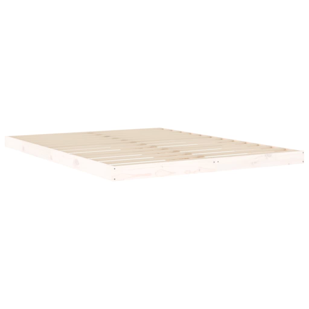 Bed Frame | White | Solid Pinewood, Plywood | King Size | Durable