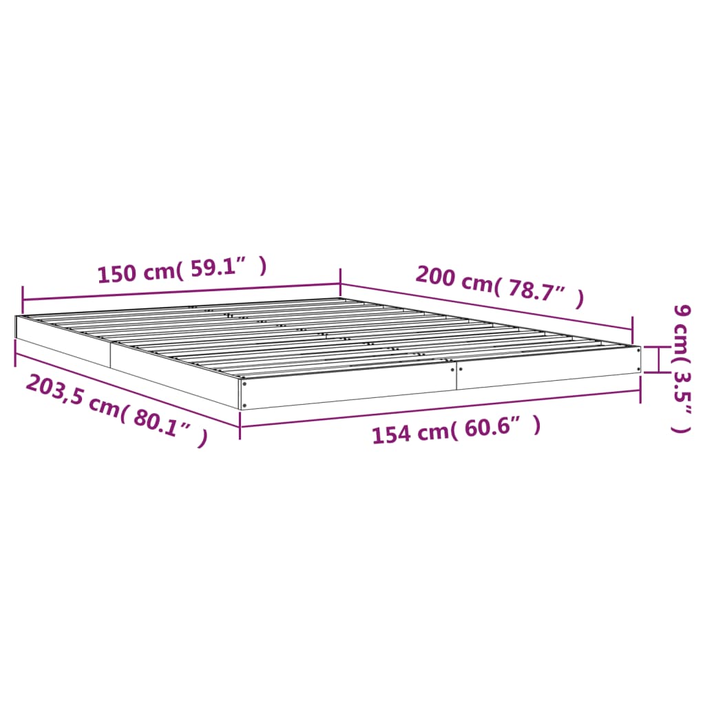 vidaXL Bed Frame without Mattress Grey 150x200 cm King Size  Solid Wood Pine