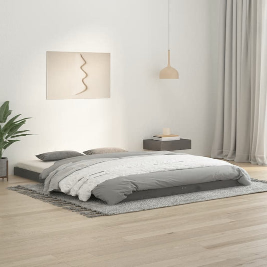 vidaXL Bed Frame without Mattress Grey 150x200 cm King Size  Solid Wood Pine