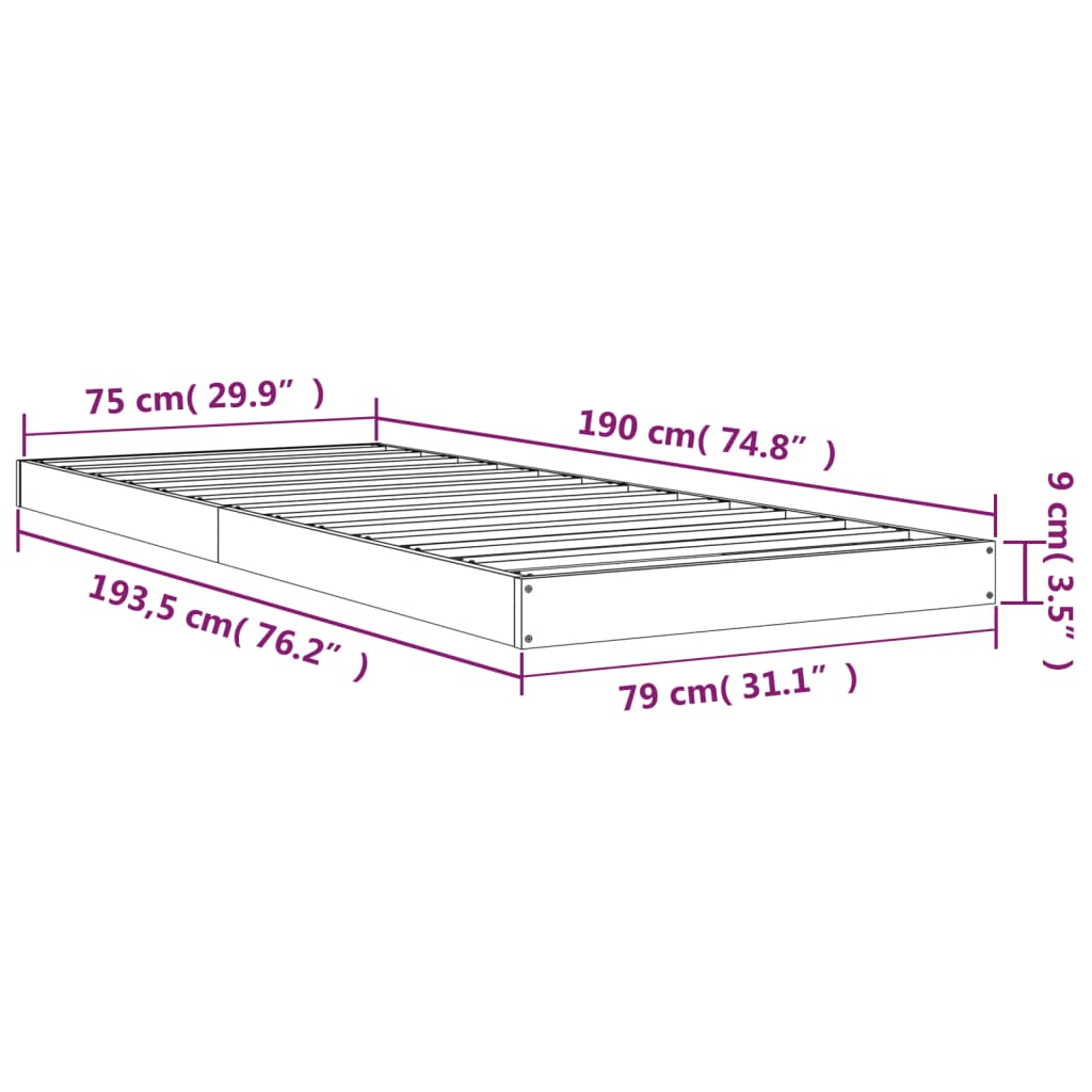 vidaXL Bed Frame without Mattress White 75x190 cm Small Single  Solid Wood Pine