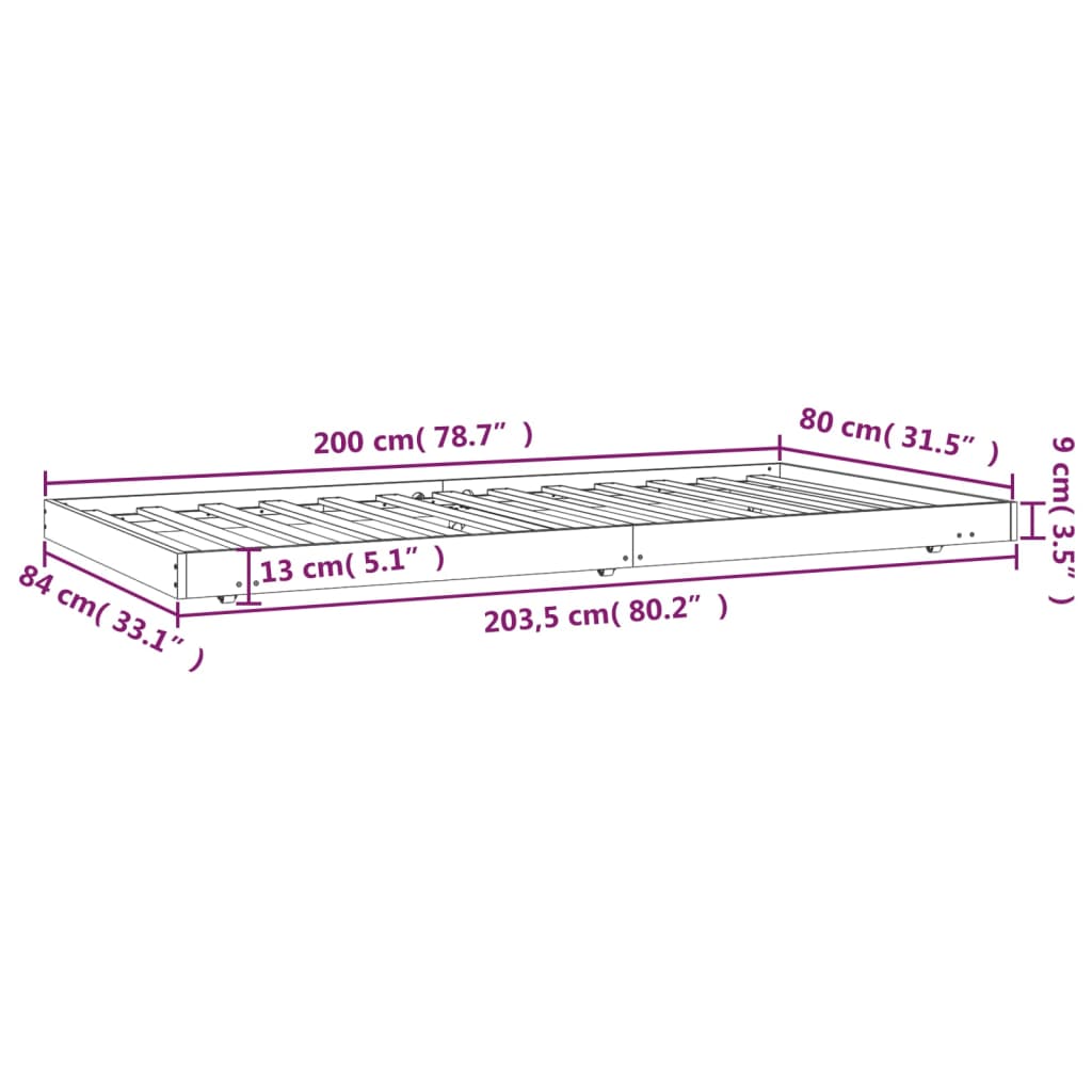 vidaXL Bed Frame without Mattress 80x200 cm Solid Wood Pine