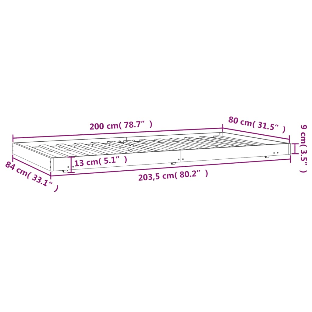 vidaXL Bed Frame without Mattress White 80x200 cm Solid Wood Pine