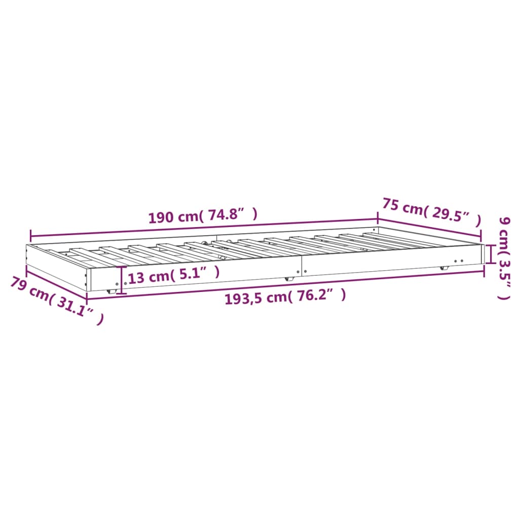 vidaXL Bed Frame without Mattress White 75x190 cm Small Single Solid Wood Pine