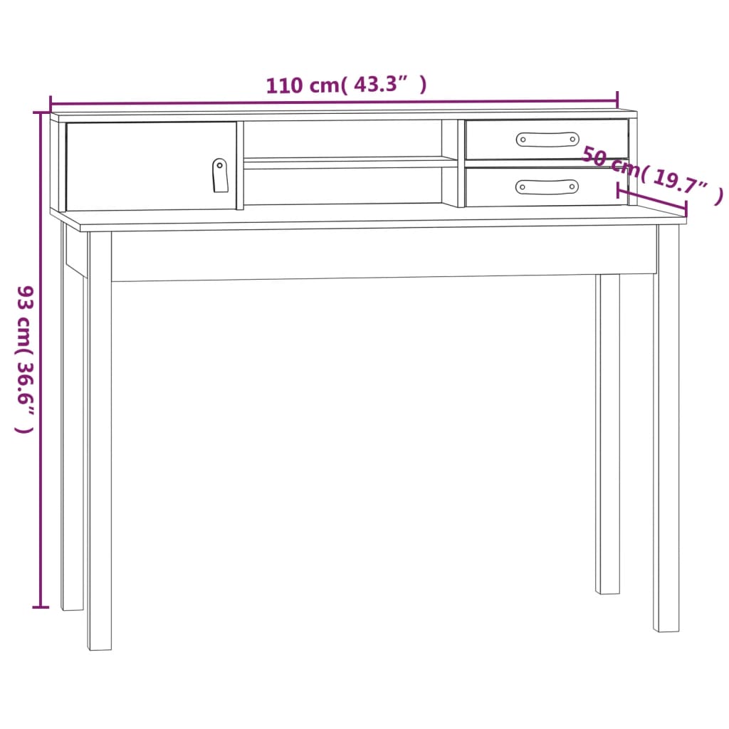 vidaXL Desk Honey Brown 110x50x93 cm Solid Wood Pine