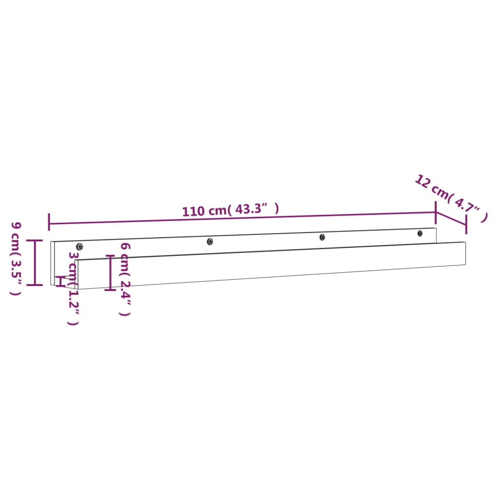 vidaXL Wall Shelves 2 pcs 110x12x9 cm Solid Wood Pine