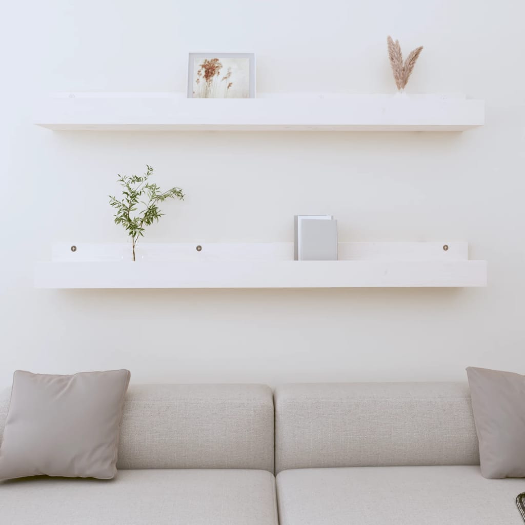 Wall Shelves 2 pcs White 110x12x9 cm Solid Wood Pine