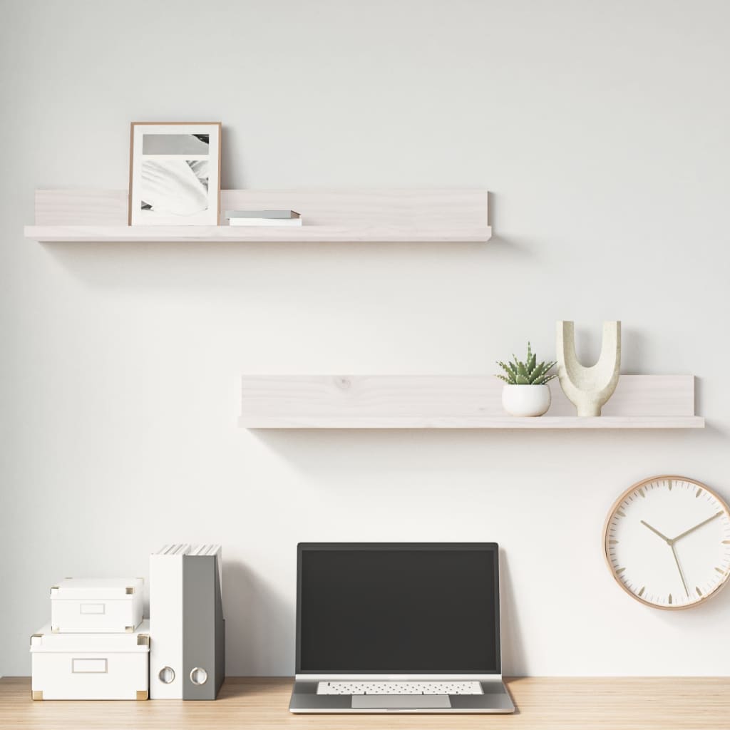 Wall Shelves 2 pcs White 80x11x9 cm Solid Wood Pine