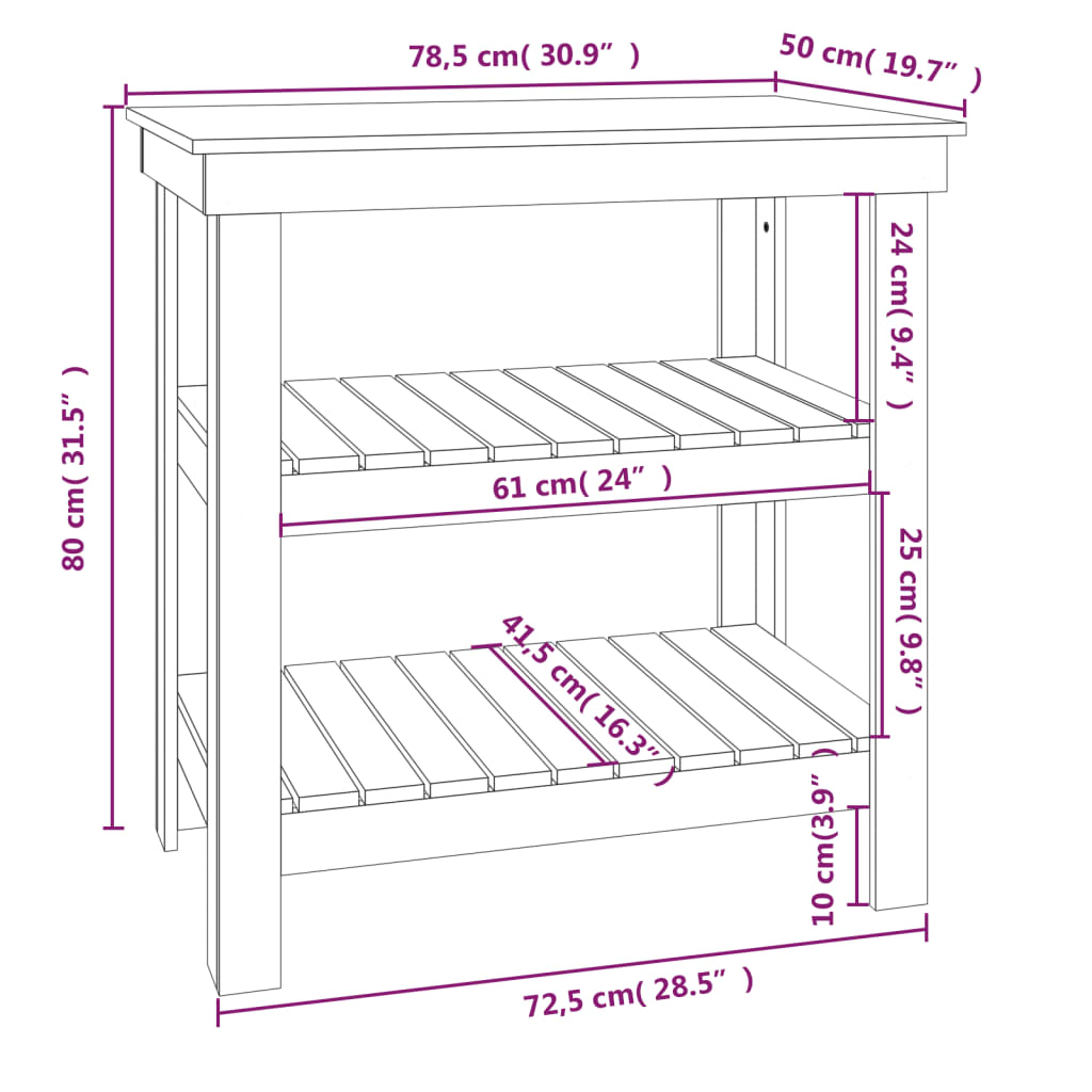 vidaXL Work Bench 78.5x50x80 cm Solid Wood Pine