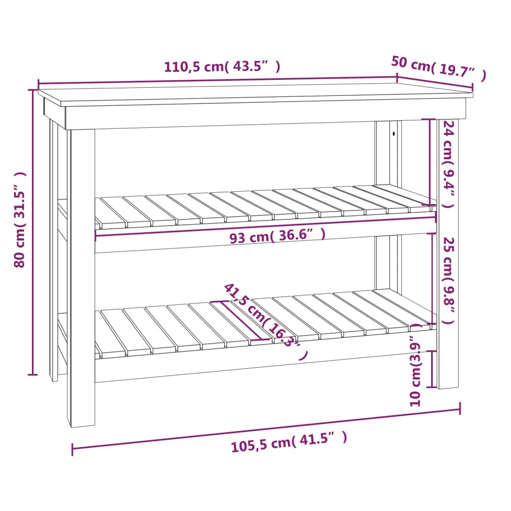 vidaXL Work Bench 110.5x50x80 cm Solid Wood Pine