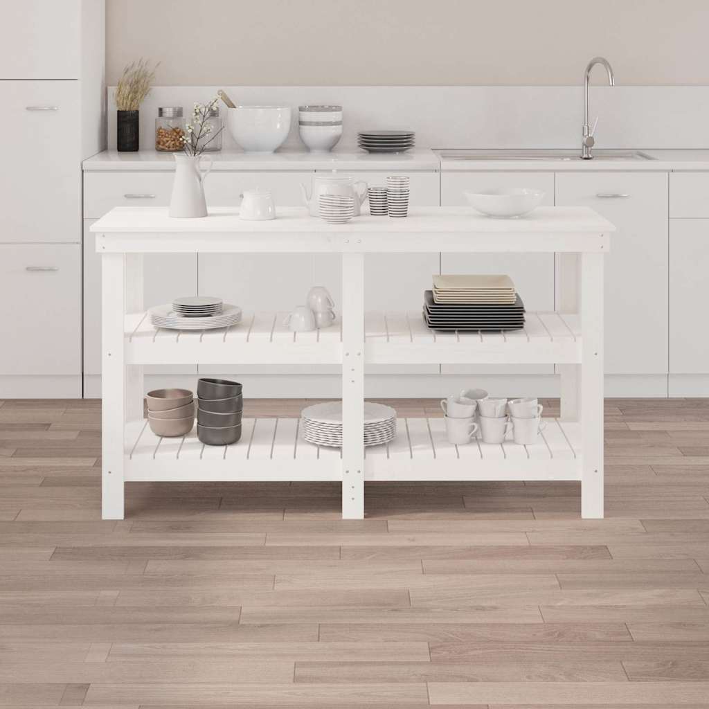 Work Bench White 142.5x50x80 cm Solid Wood Pine