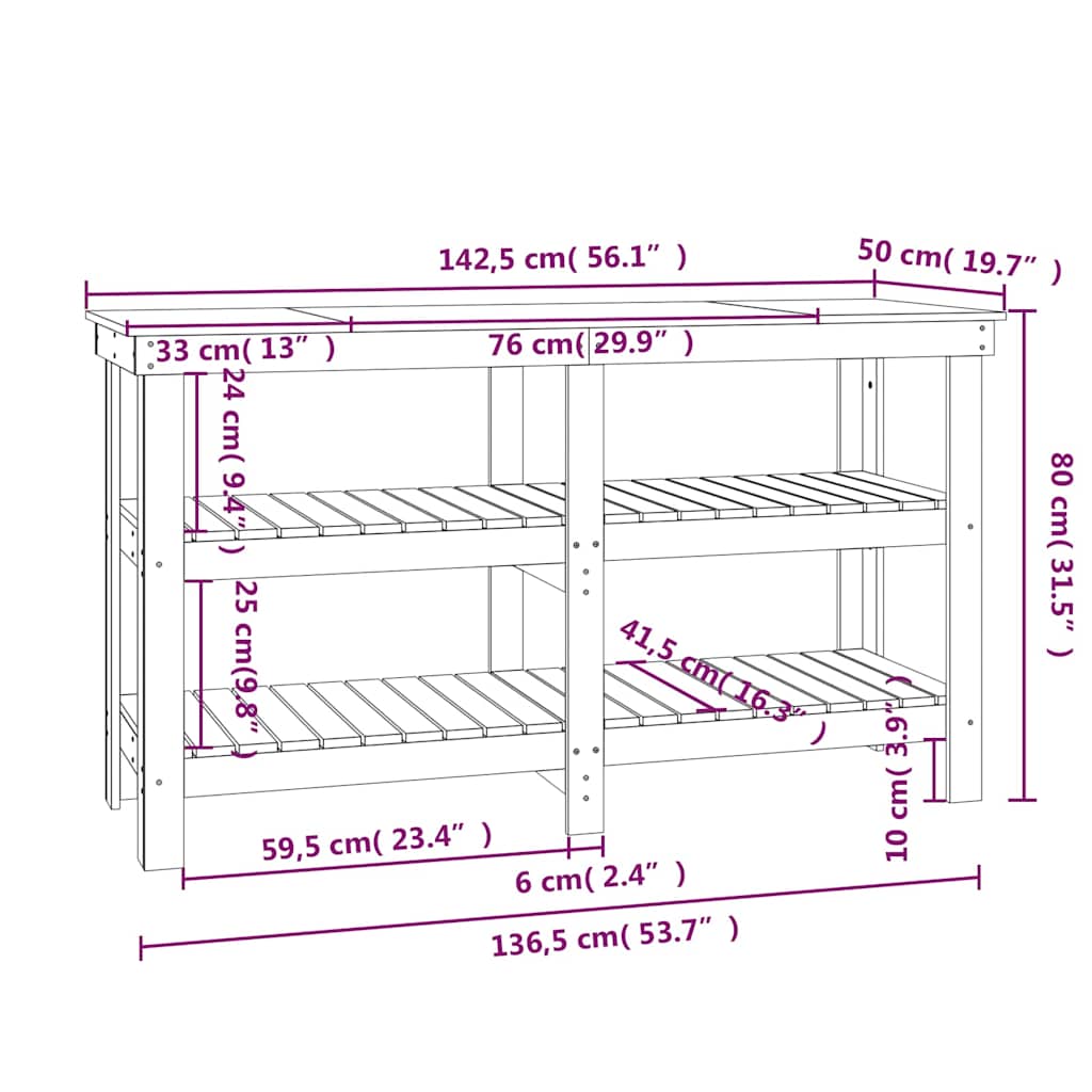 Work Bench White 142.5x50x80 cm Solid Wood Pine