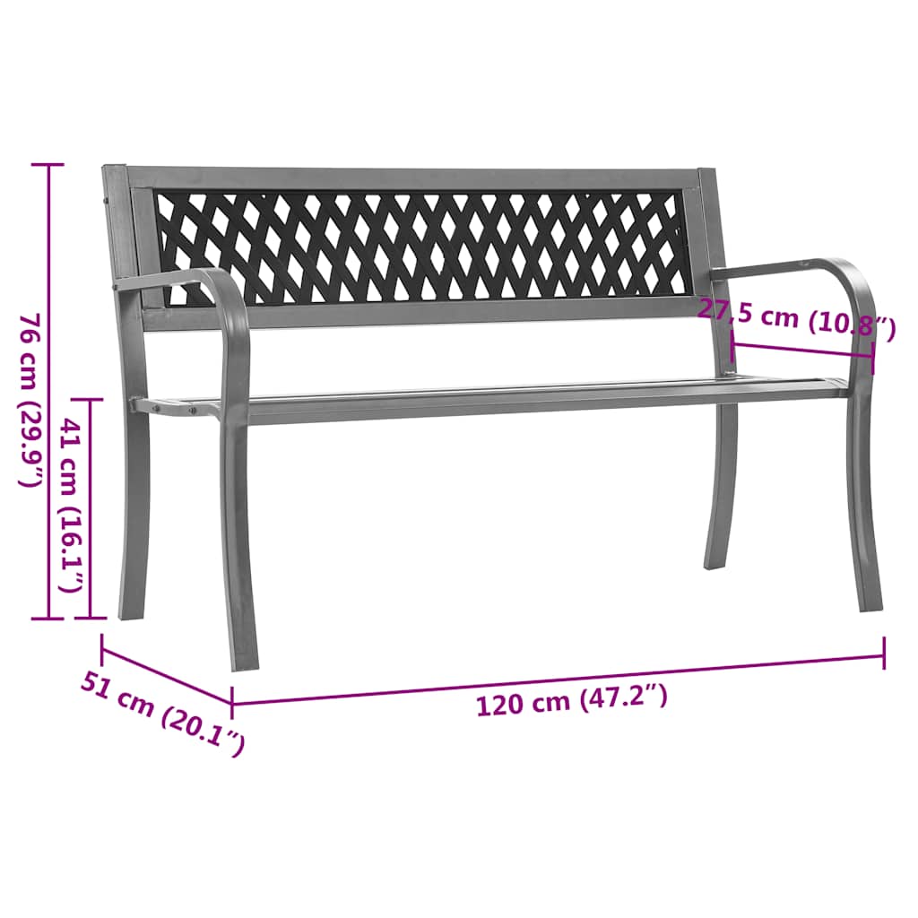 Garden Bench | Black | Steel, plastic | 120 cm | Durable | Garden Bench