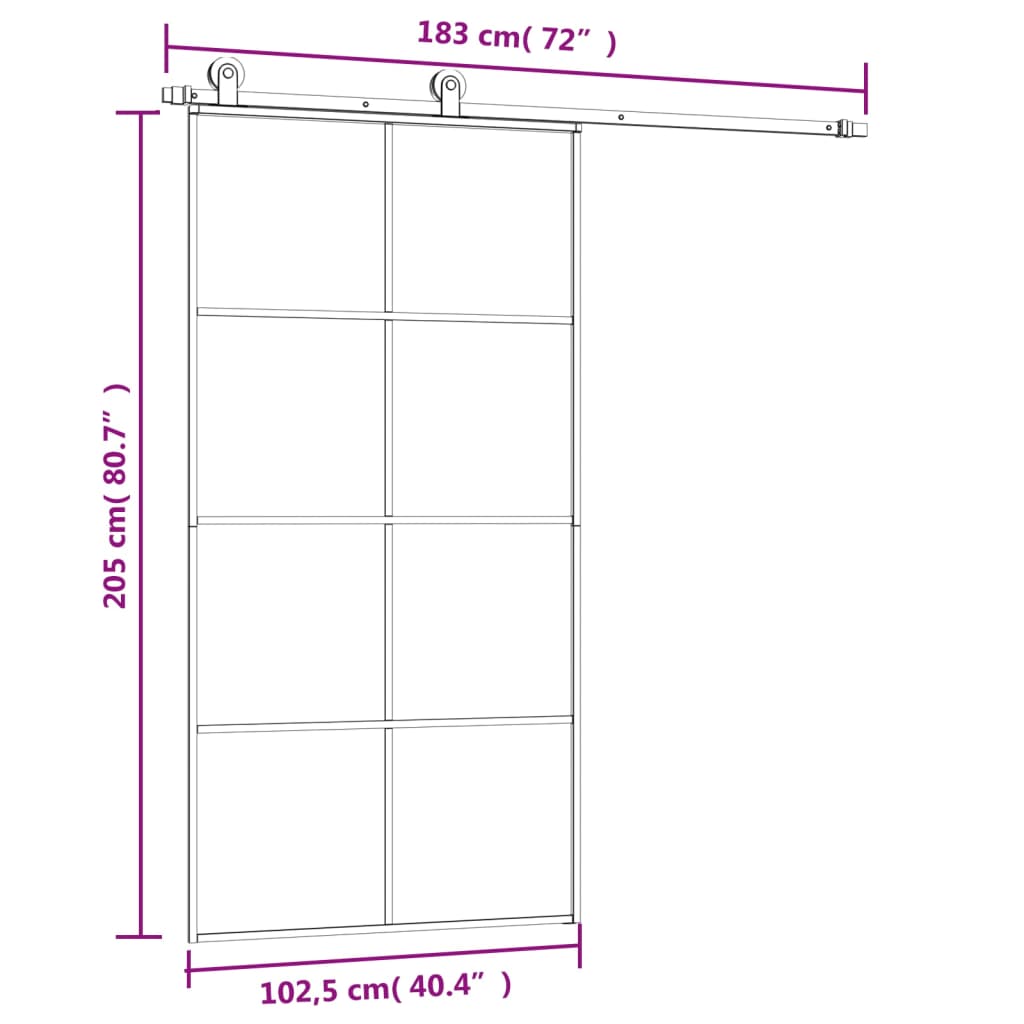 Sliding Door with Hardware Set 102,5x205 cm ESG Glass&Aluminium