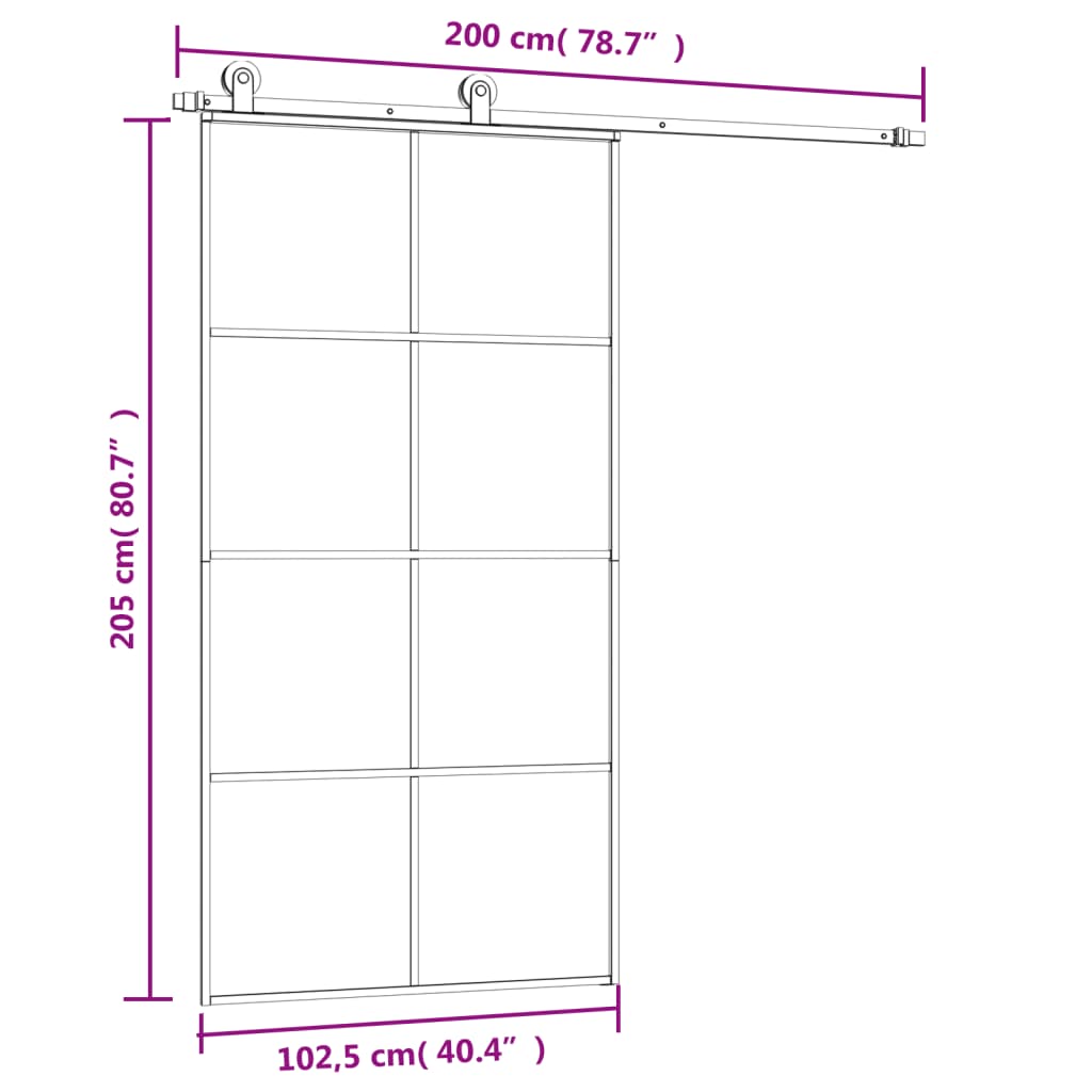 Sliding Door with Hardware Set 102,5x205 cm ESG Glass&Aluminium