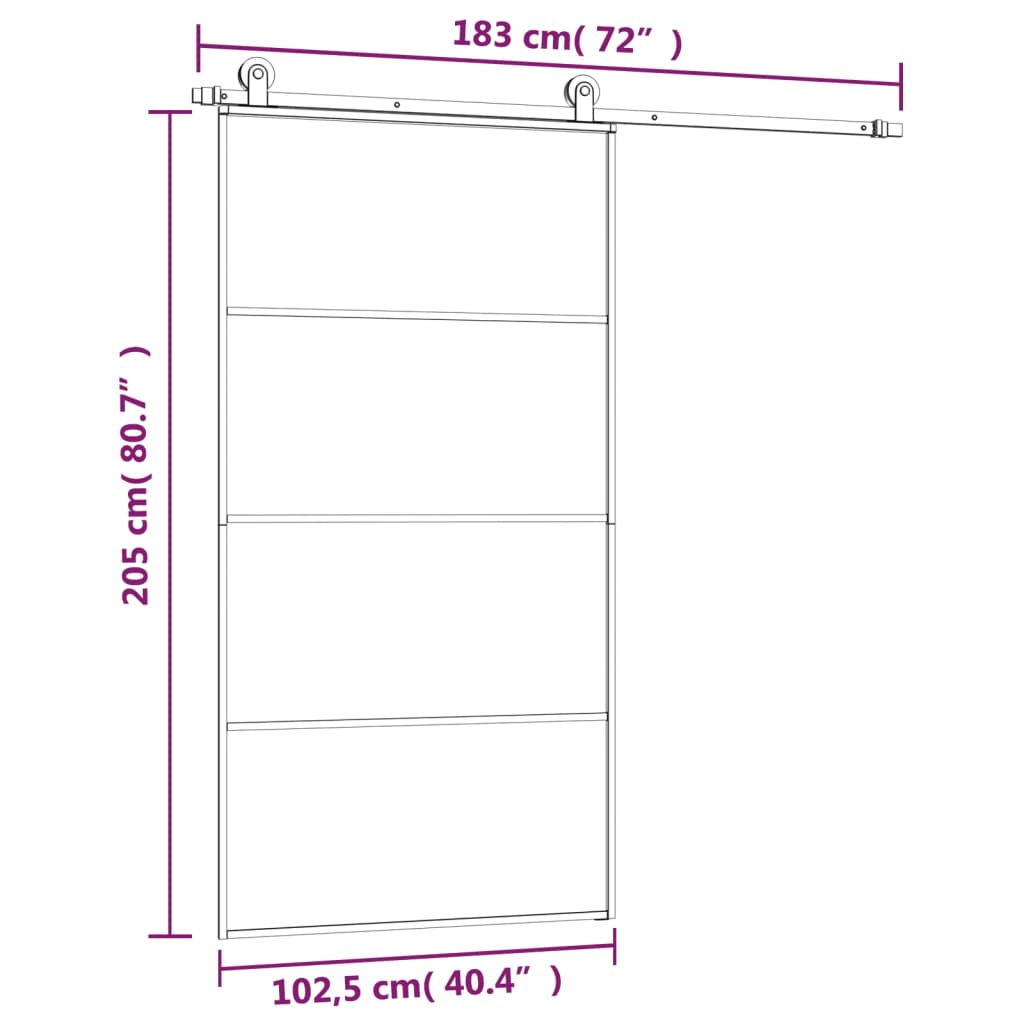 Sliding Door with Hardware Set 102,5x205 cm ESG Glass&Aluminium