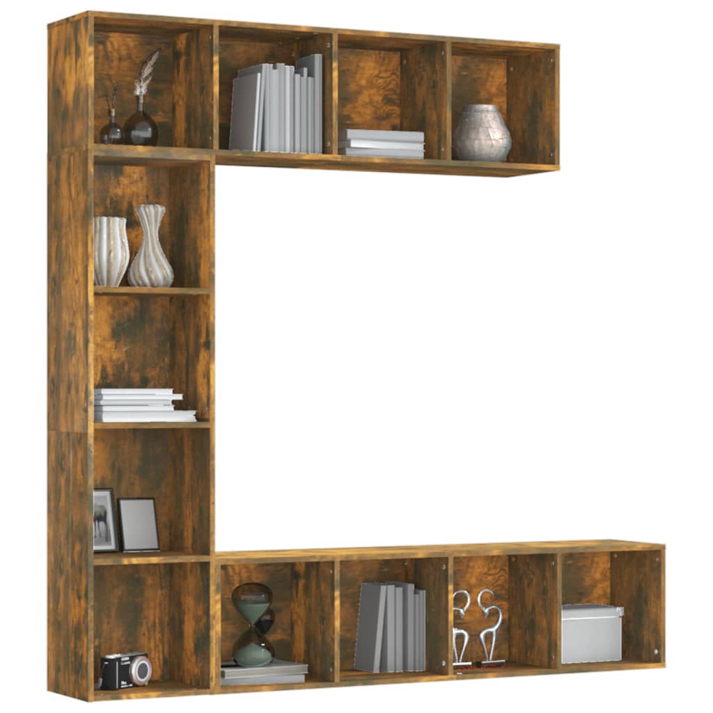 vidaXL 3 Piece Book/TV Cabinet Set Smoked Oak 180x30x180 cm