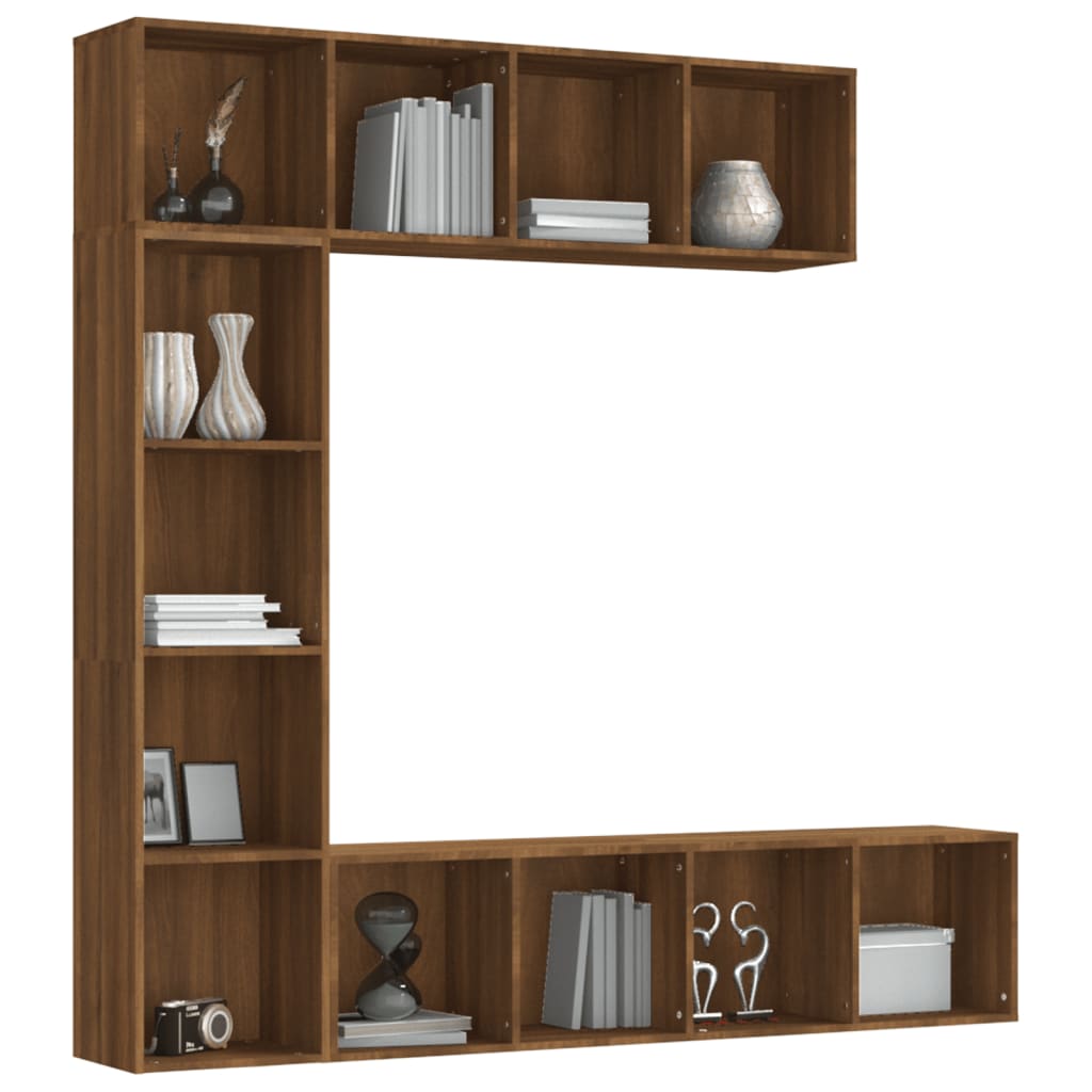 vidaXL 3 Piece Book/TV Cabinet Set Brown Oak 180x30x180 cm