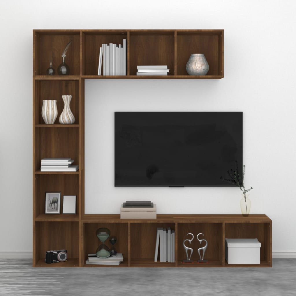 vidaXL 3 Piece Book/TV Cabinet Set Brown Oak 180x30x180 cm