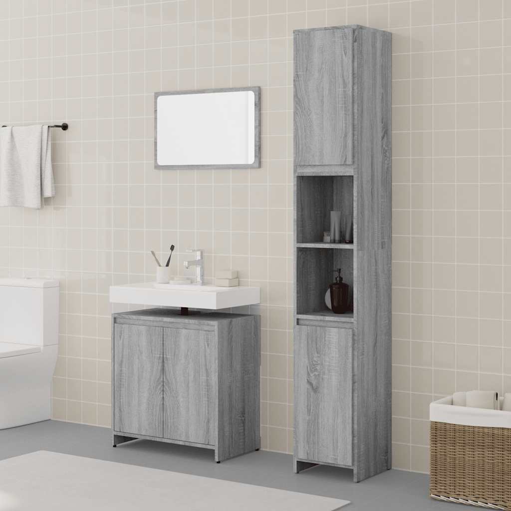 3 Piece Bathroom Furniture Set Grey Sonoma Engineered Wood