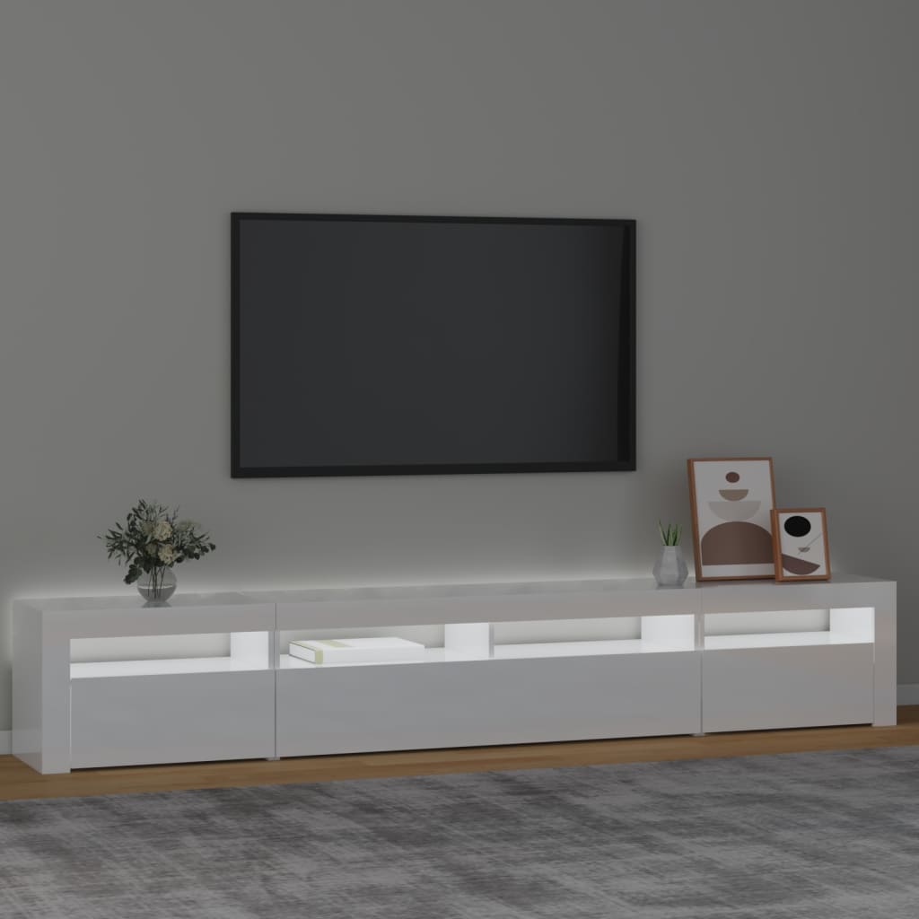 vidaXL TV Cabinet with LED Lights High Gloss White 240x35x40 cm