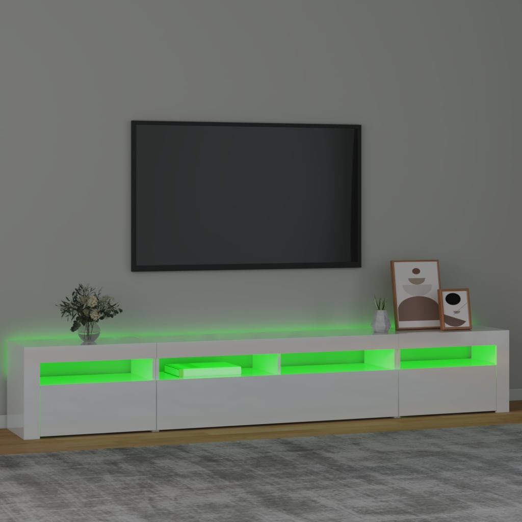 vidaXL TV Cabinet with LED Lights High Gloss White 240x35x40 cm