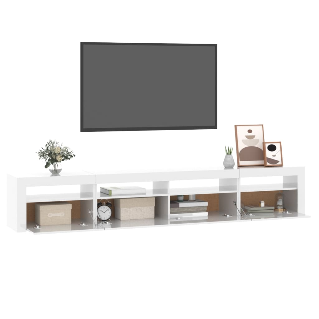 vidaXL TV Cabinet with LED Lights High Gloss White 240x35x40 cm