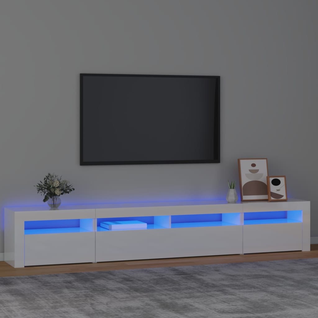 vidaXL TV Cabinet with LED Lights High Gloss White 240x35x40 cm