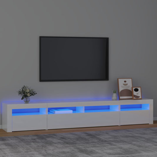 vidaXL TV Cabinet with LED Lights High Gloss White 240x35x40 cm