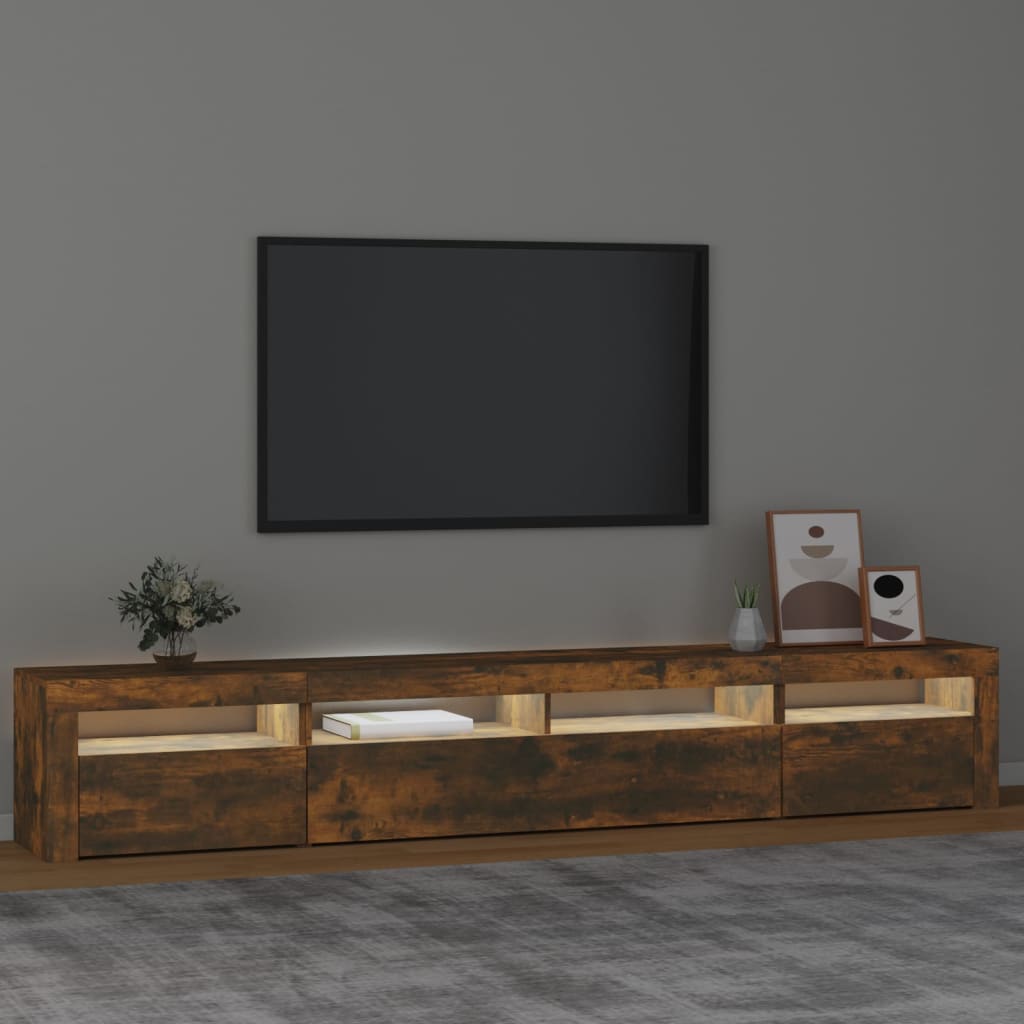 vidaXL TV Cabinet with LED Lights Smoked Oak 240x35x40 cm