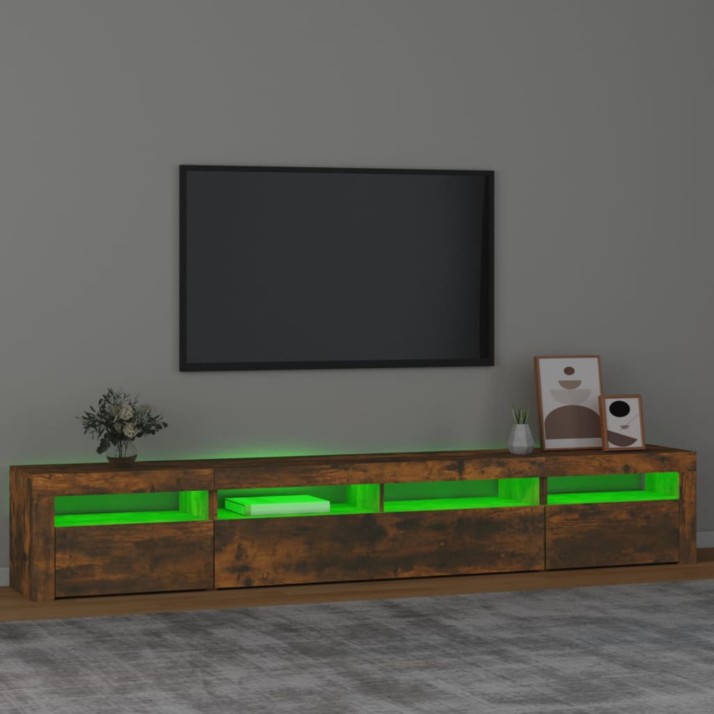 vidaXL TV Cabinet with LED Lights Smoked Oak 240x35x40 cm