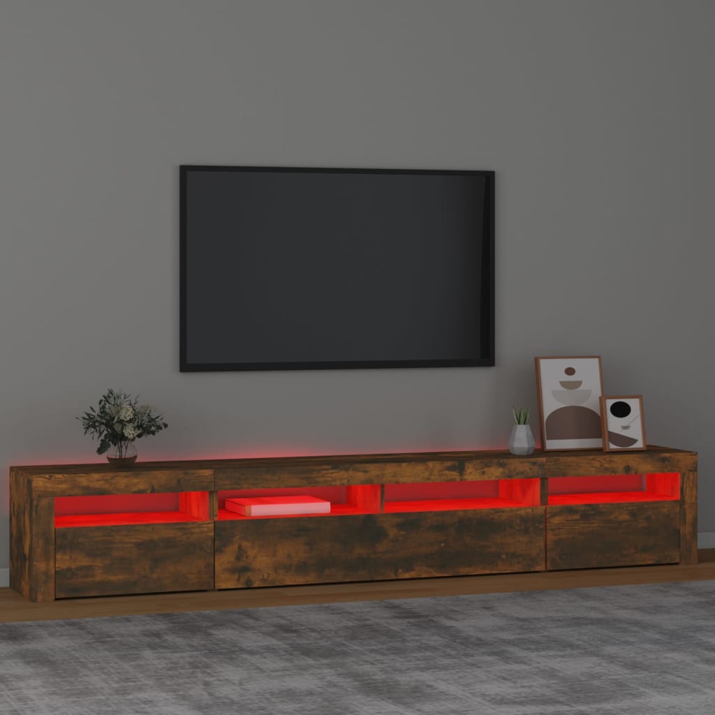 vidaXL TV Cabinet with LED Lights Smoked Oak 240x35x40 cm