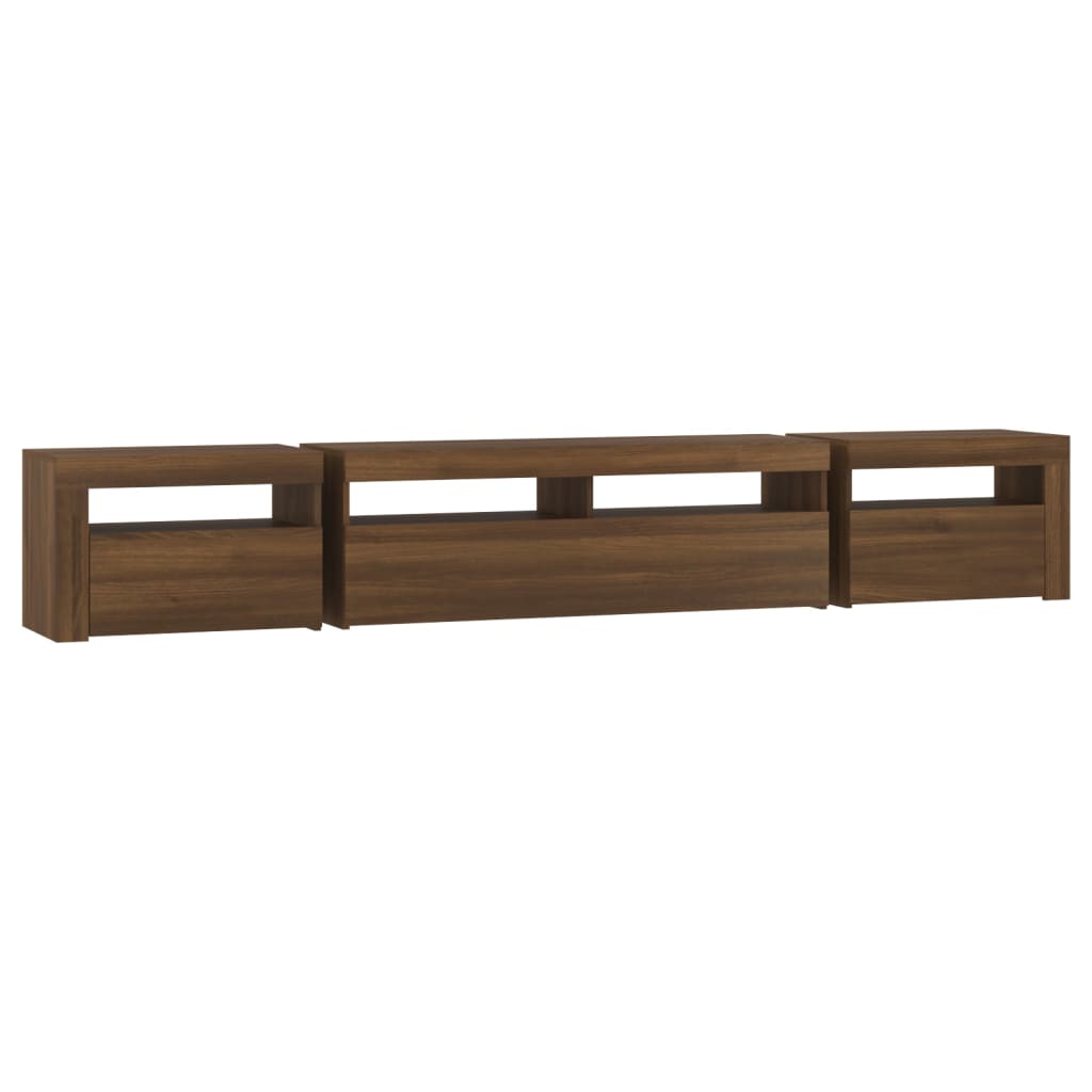 vidaXL TV Cabinet with LED Lights Brown Oak 240x35x40 cm