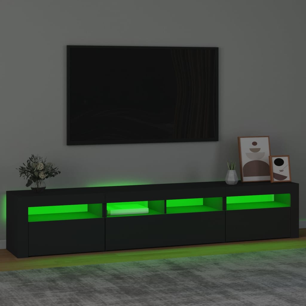 vidaXL TV Cabinet with LED Lights Black 210x35x40 cm