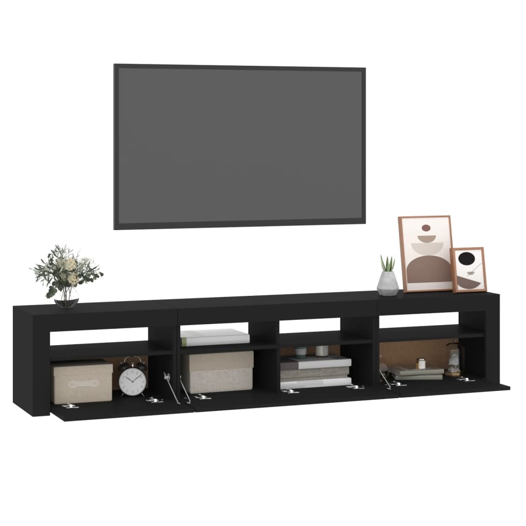 vidaXL TV Cabinet with LED Lights Black 210x35x40 cm