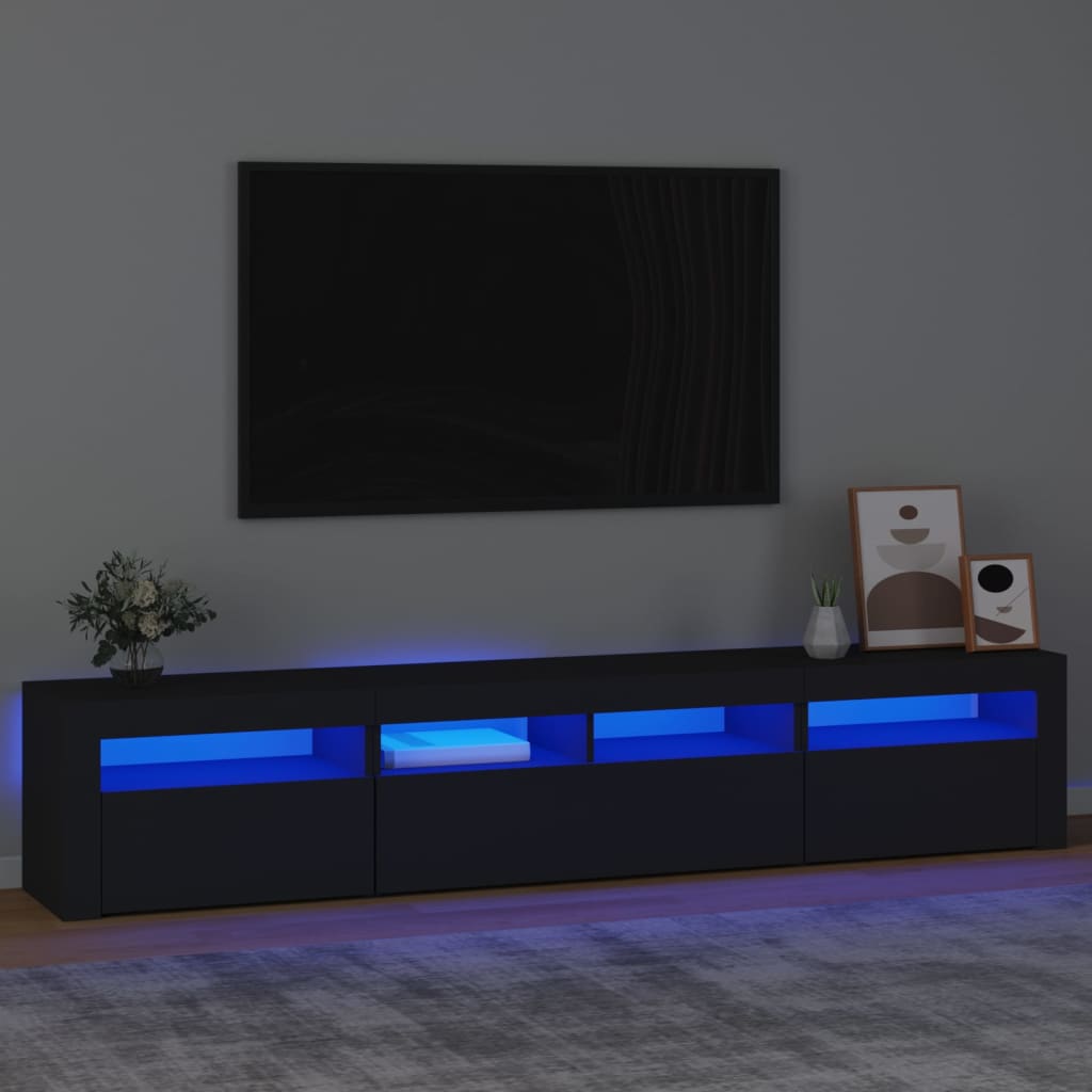 vidaXL TV Cabinet with LED Lights Black 210x35x40 cm