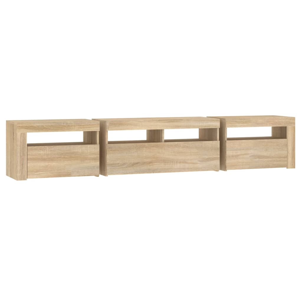 vidaXL TV Cabinet with LED Lights Sonoma Oak 210x35x40 cm