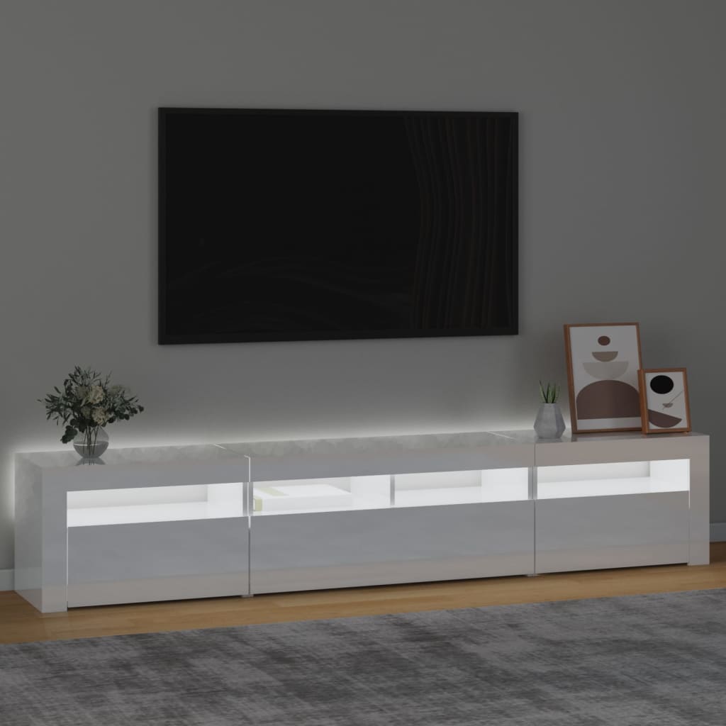 vidaXL TV Cabinet with LED Lights High Gloss White 210x35x40 cm