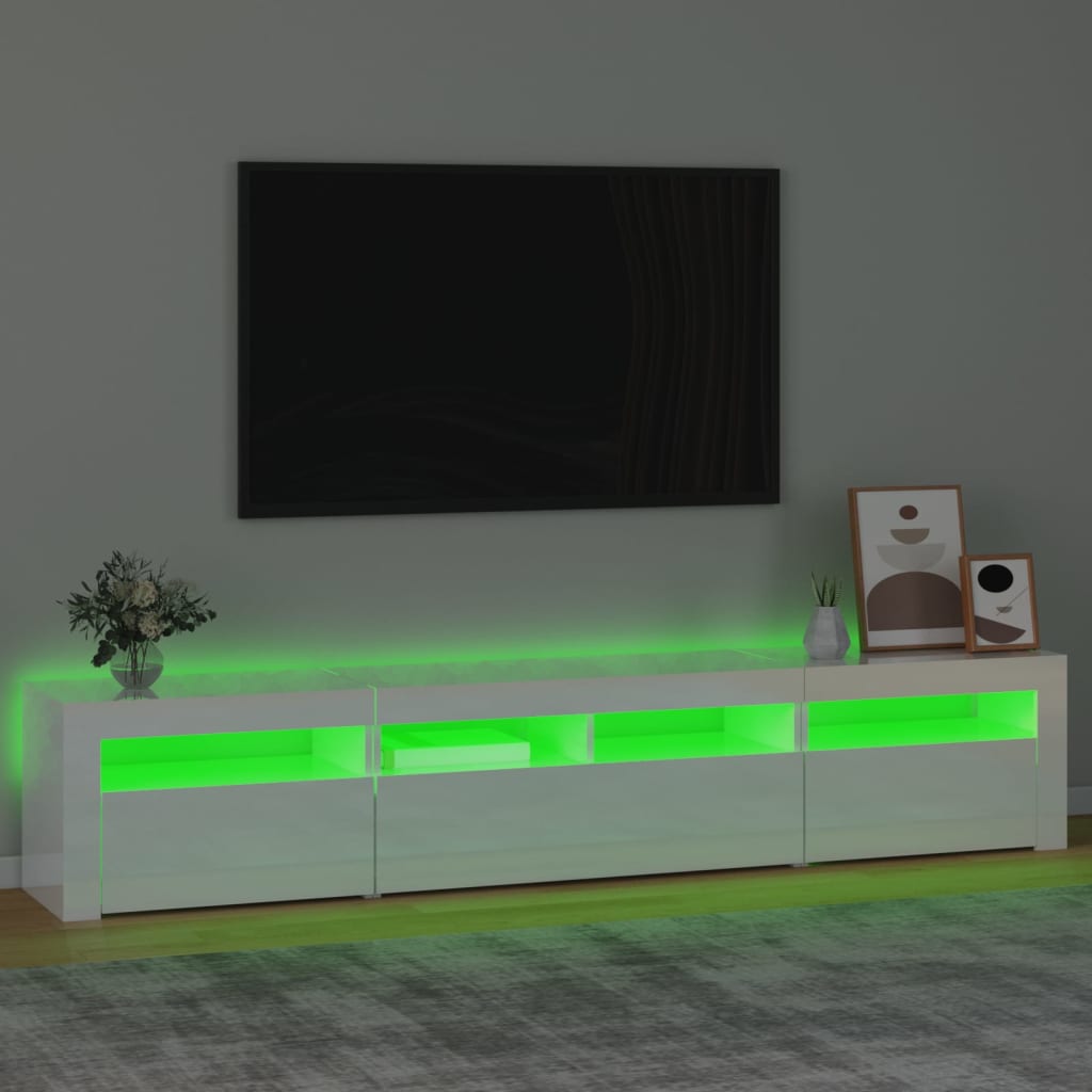 vidaXL TV Cabinet with LED Lights High Gloss White 210x35x40 cm