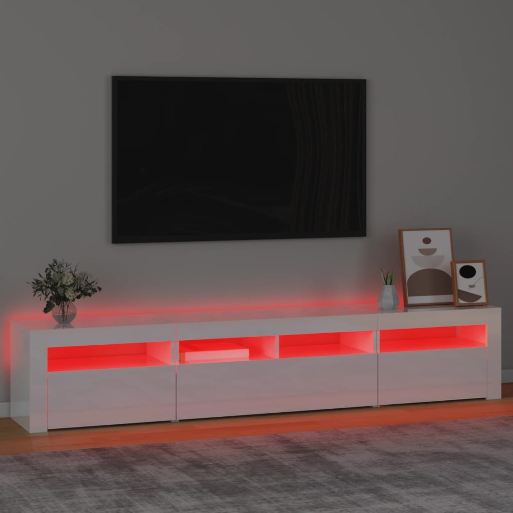 vidaXL TV Cabinet with LED Lights High Gloss White 210x35x40 cm